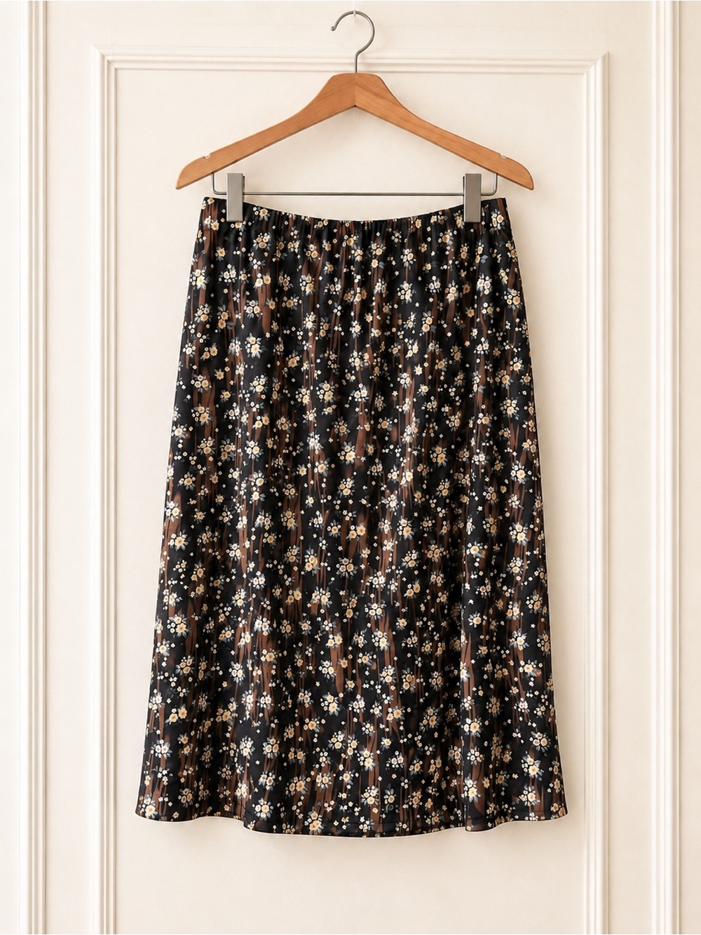 European Satin Flowy Midi Skirt A-line - Picture 5 of 5